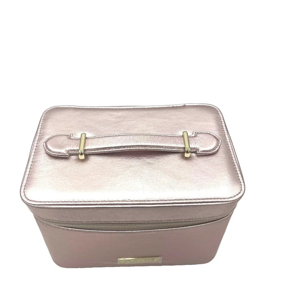 Lancome Metallic Pink‎ & Gold Makeup Bag Travel Case NEW 9x6x6.5